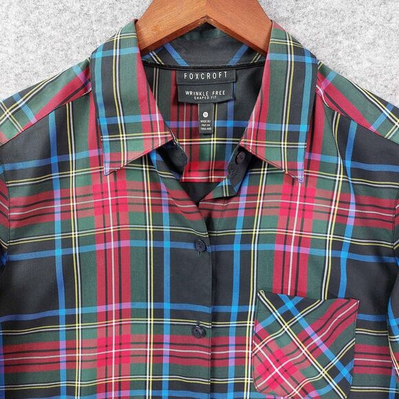 Foxcroft Shirt Womens Sz 10 Black Red Plaid Wrinkle Free Shaped Fit Long Sleeve - Picture 3 of 10